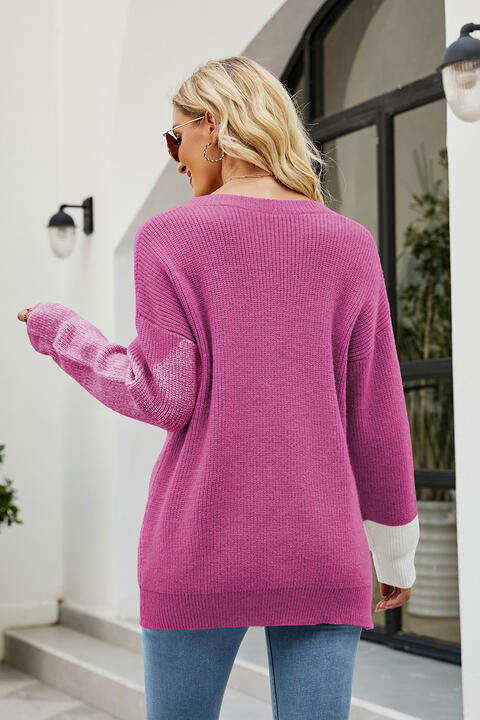 Color Block Round Neck Sweater