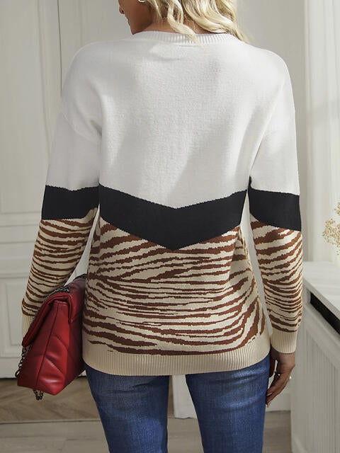 Color Block Round Neck Sweater