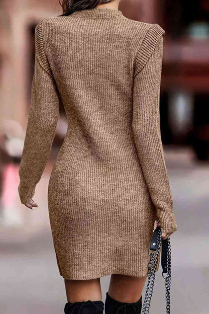 Rib-Knit Round Neck Sweater Dress