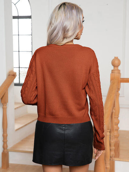 Cable-Knit Round Neck Long Sleeve Sweater