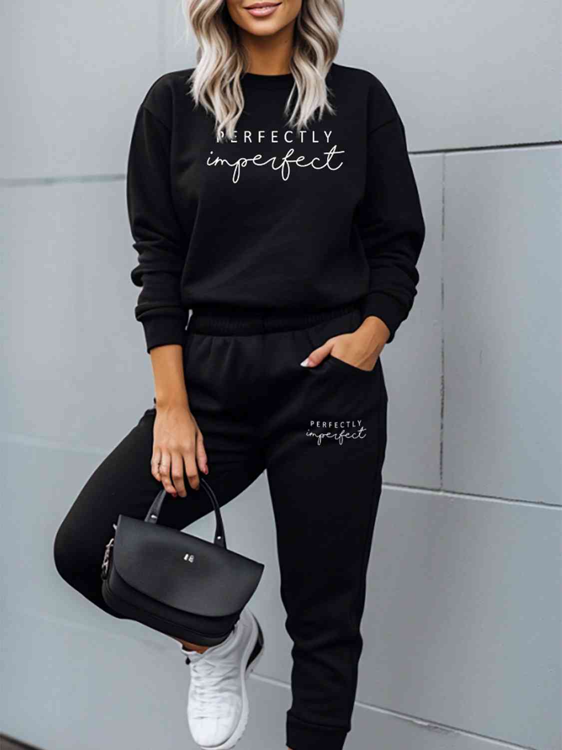 PERFECTLY IMPERFECT Graphic Sweatshirt and Sweatpants Set