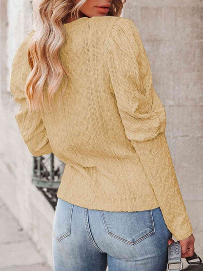 Round Neck Puff Sleeve Knit Top