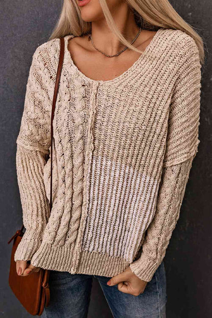 Cable-Knit Exposed Seam Sweater