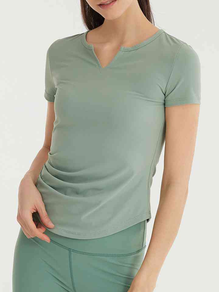 Notched Neck Short Sleeve Active Top