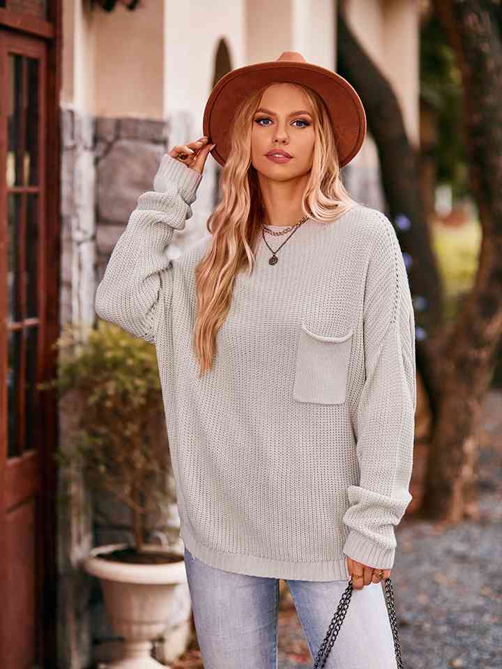 Waffle-Knit Long Sleeve Sweater