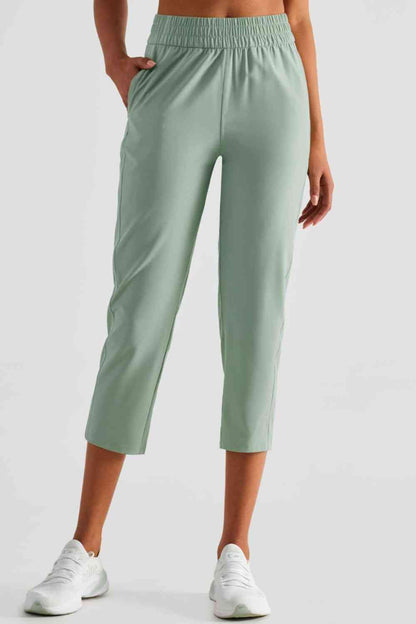 Elastic Waist Cropped Sports Pants