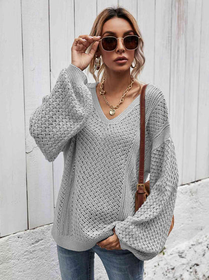 V-Neck Dropped Shoulder Sweater