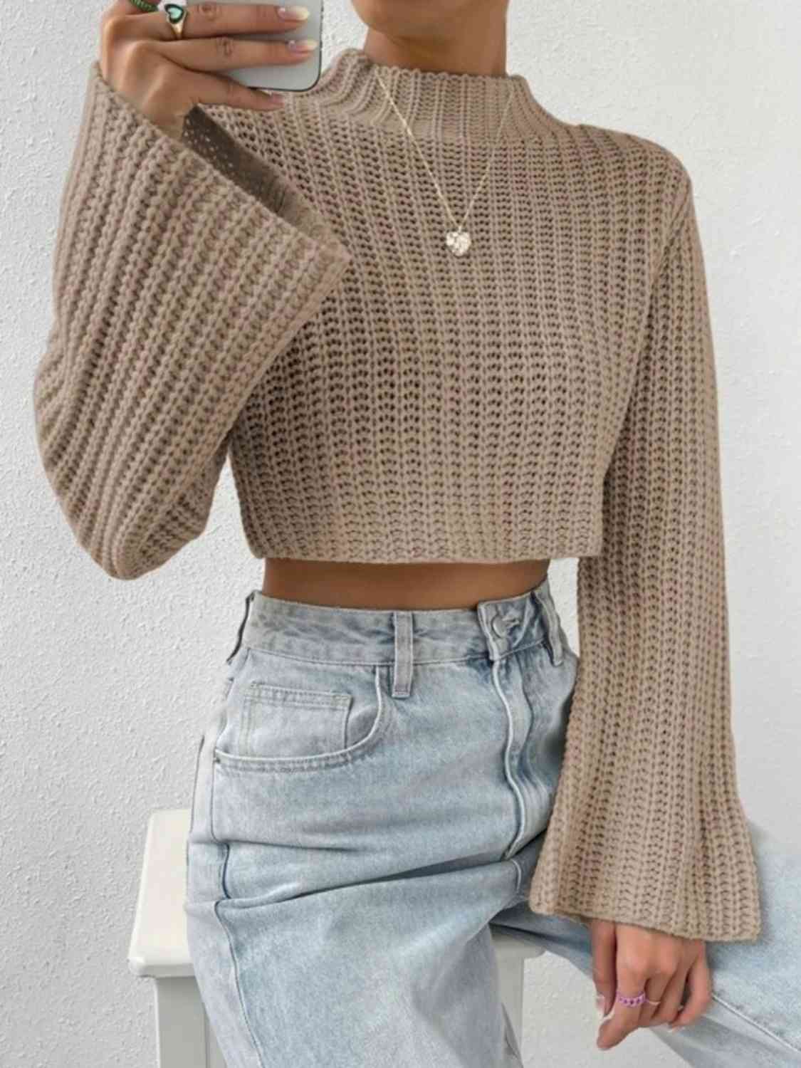 Mock Neck Long Sleeve Cropped Sweater