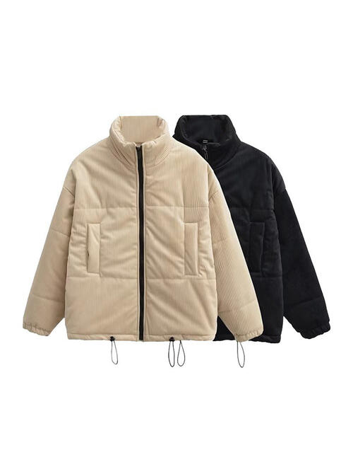 Zip Up Drawstring Winter Coat with Pockets