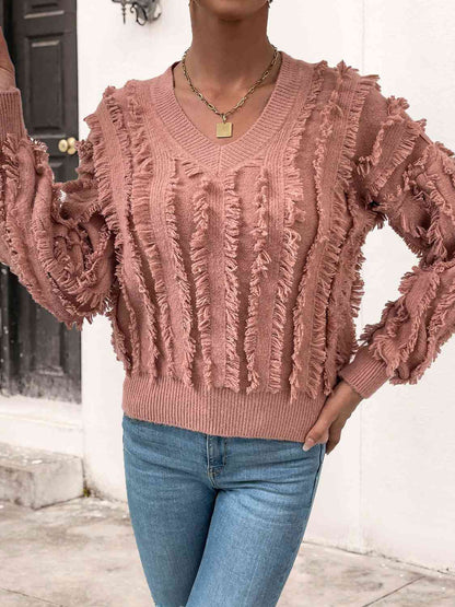 Frill Trim V-Neck Sweater