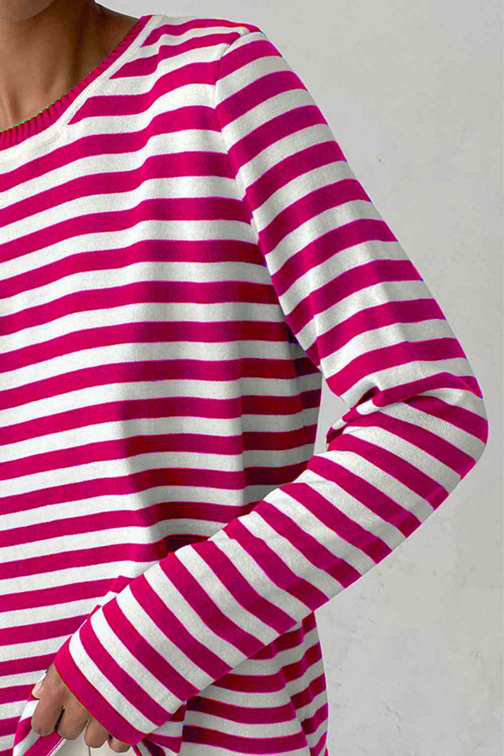 Striped Round Neck Long Sleeve Sweater