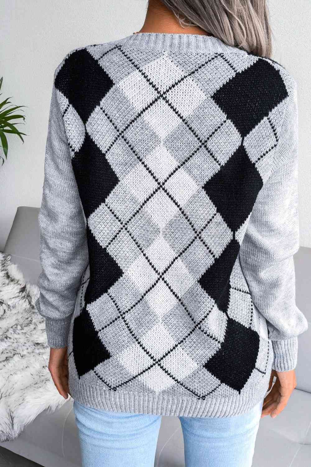 Geometric V-Neck Sweater