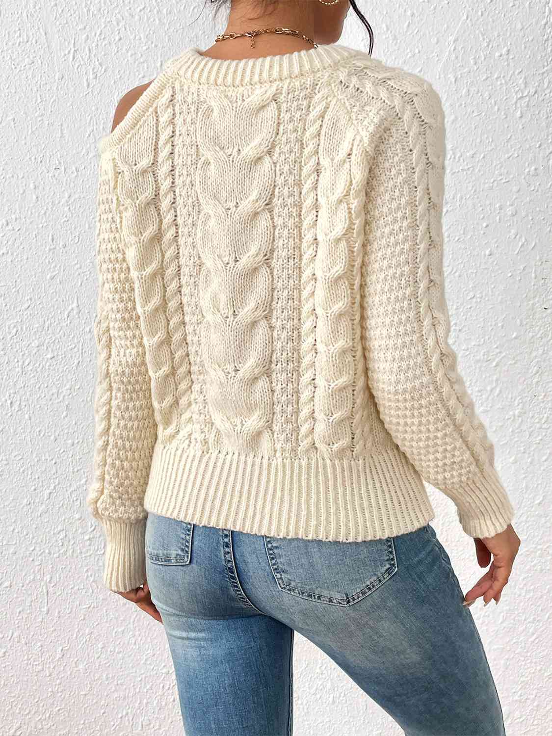 Cable-Knit Cold-Shoulder Sweater