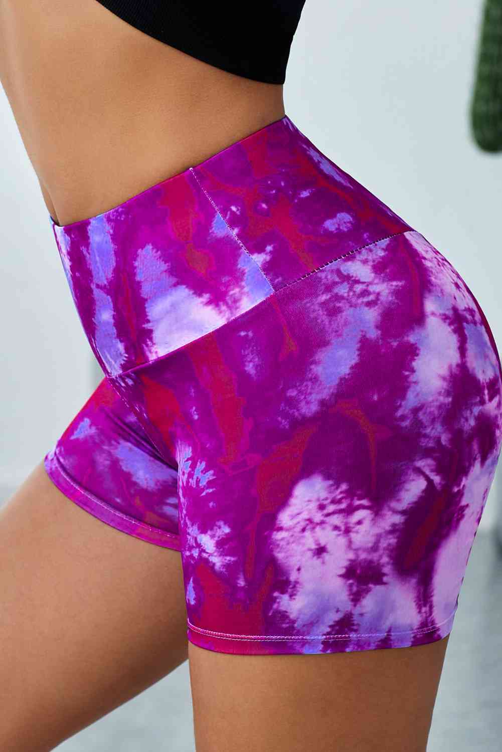 Tie-Dye Wide Waistband Yoga Shorts