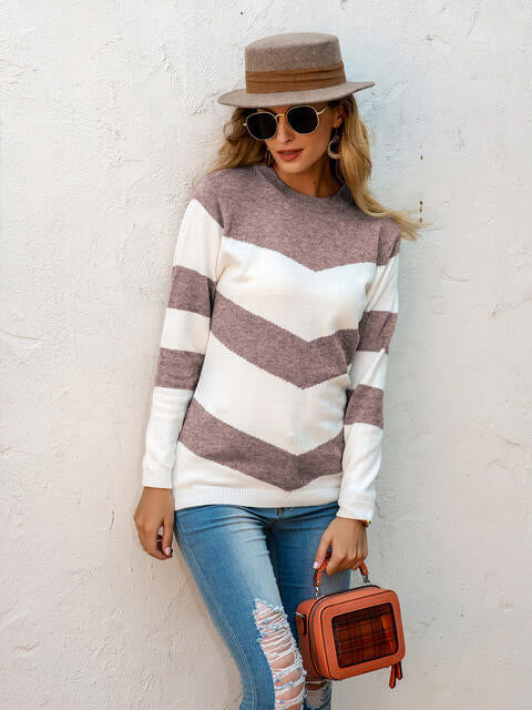 Two-Tone Round Neck Sweater