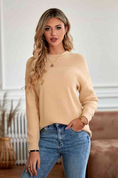 Round Neck Dropped Shoulder Sweater