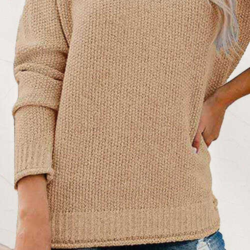 Mock Neck Dropped Shoulder Long Sleeve Sweater