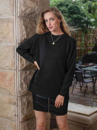 Round Neck Dropped Shoulder Sweater