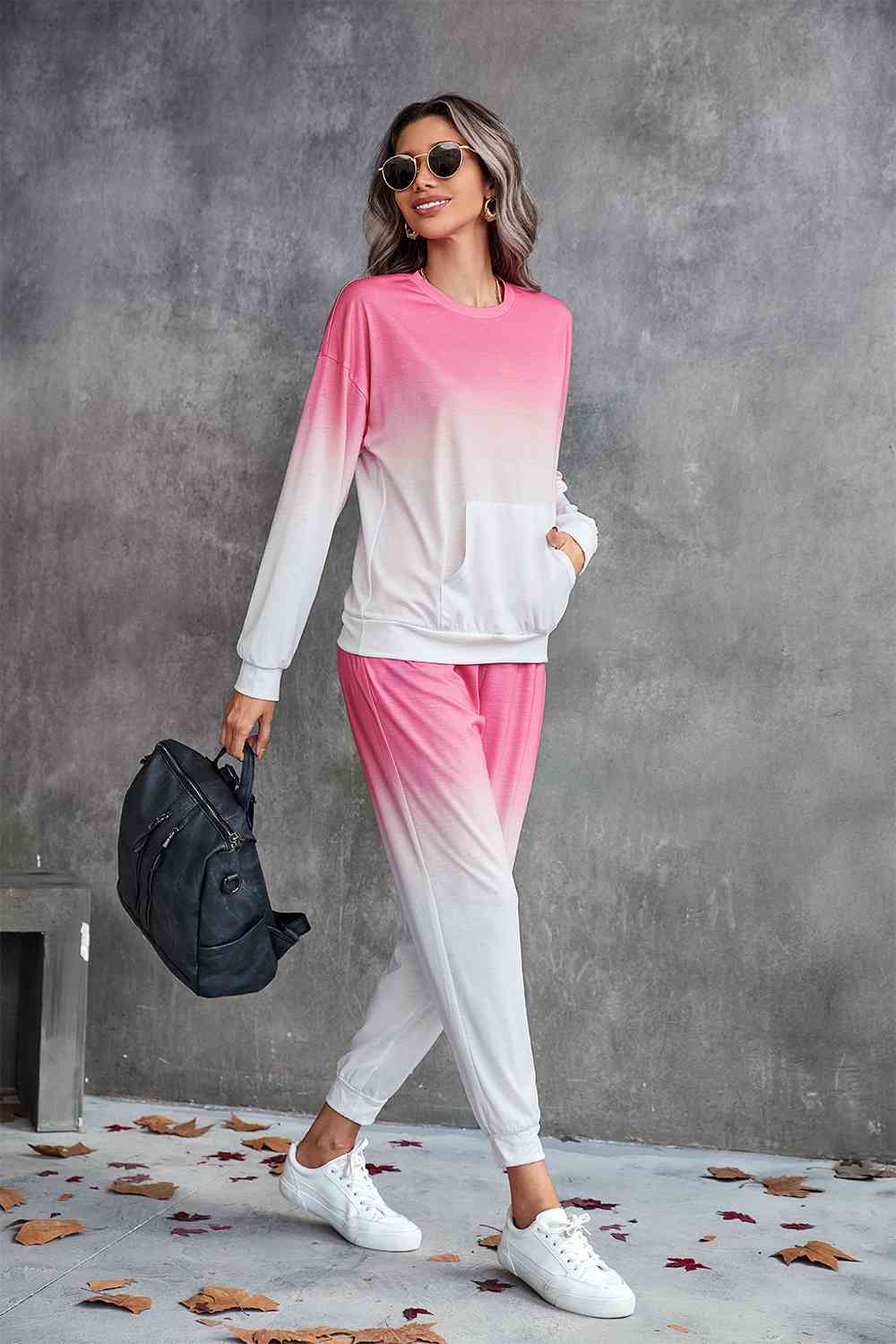 Gradient Round Neck Sweatshirt and Joggers Set