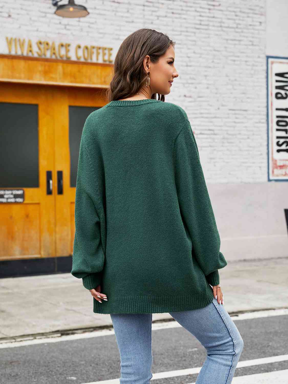 Round Neck Ribbed Trim Sweater