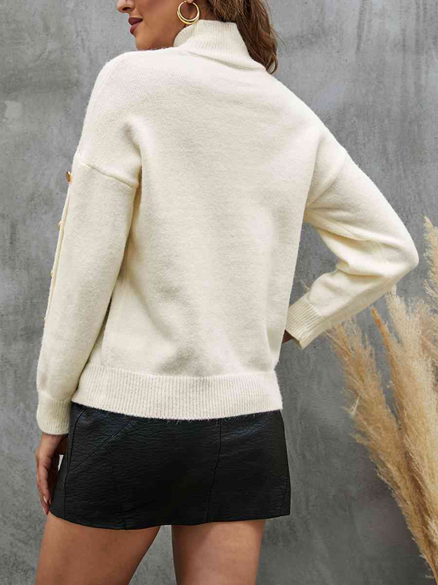 Button Detail Mock Neck Sweater