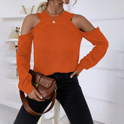 Round Neck Cold-Shoulder Sweater