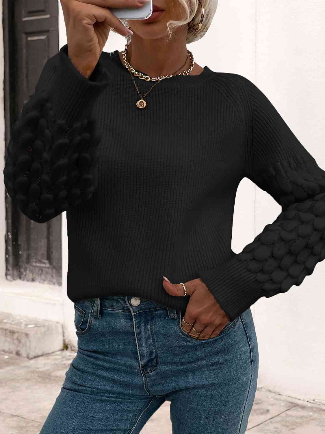 Rib-Knit Round Neck Sweater