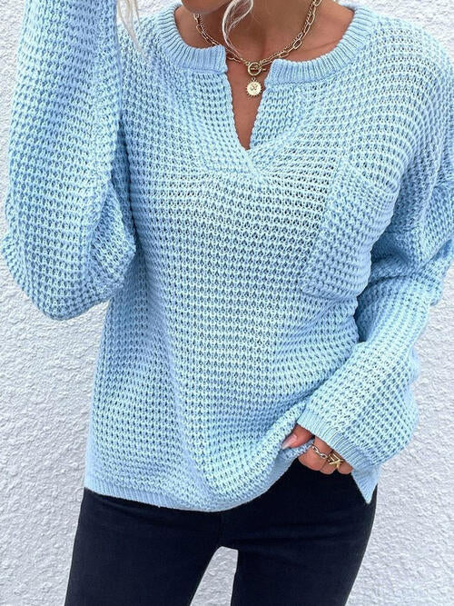 Notched Long Sleeve Sweater