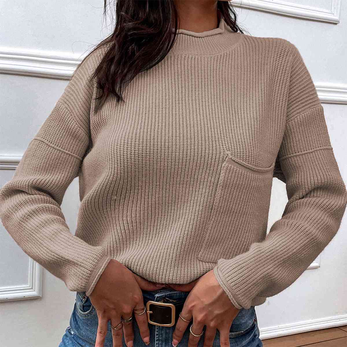 Dropped Shoulder Sweater with Pocket