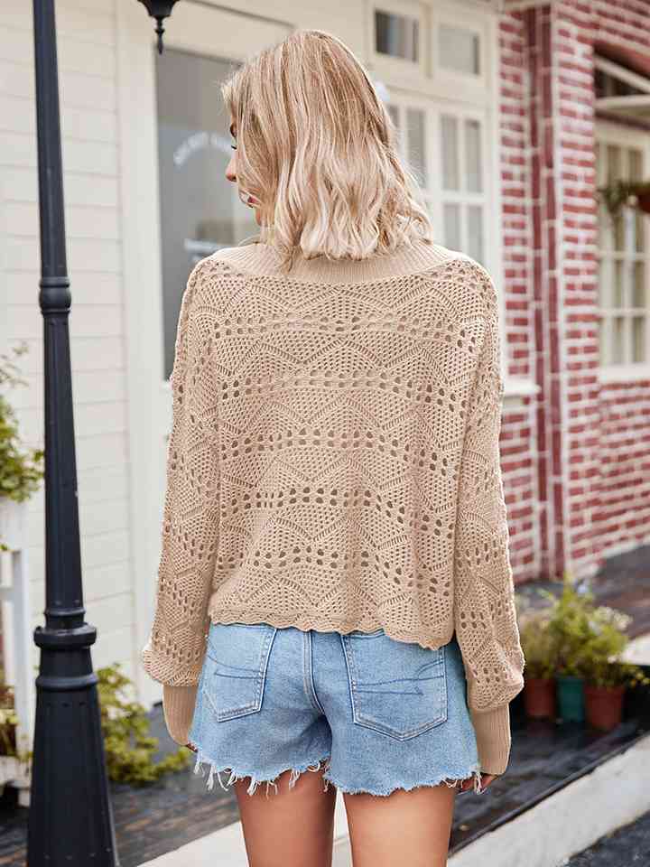 V-Neck Openwork Long Sleeve Sweater