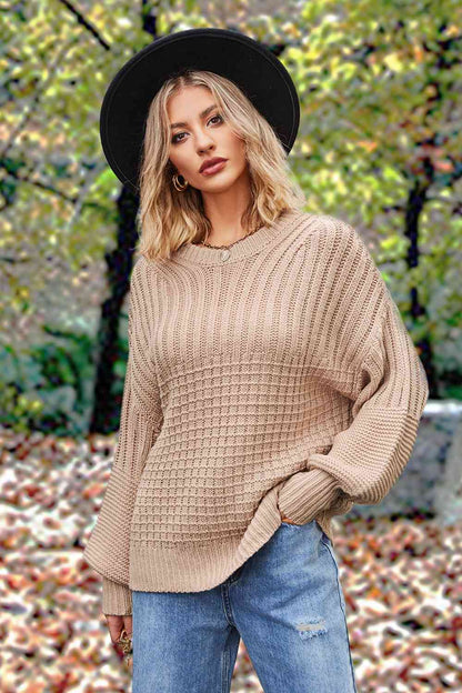 Round Neck Lantern Sleeve Sweater