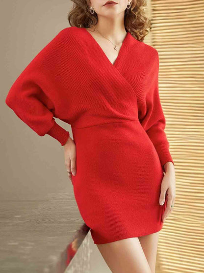 Surplice Neck Dolman Sleeve Sweater Dress