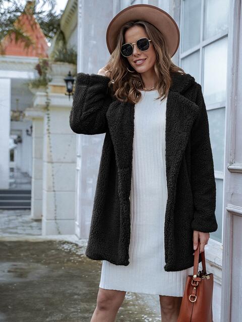 Long Sleeve Teddy Coat with Pockets