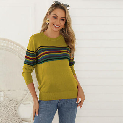 Striped Round Neck Long Sleeve Sweater