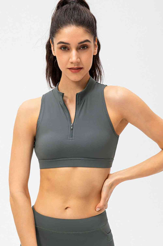 Full Size Cropped Cutout Back Zipper Front Active Tank Top