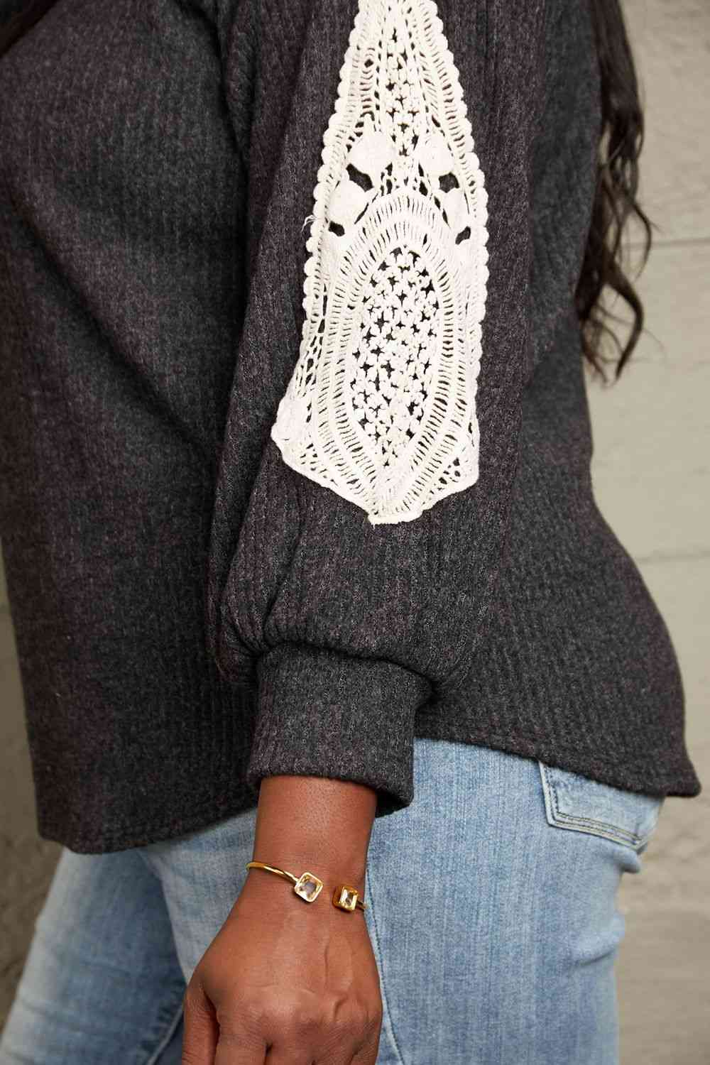 Sew In Love Full Size Lace Patch Detail Sweater