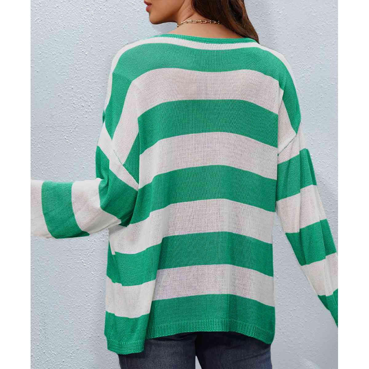 Striped Boat Neck Round Neck Sweater