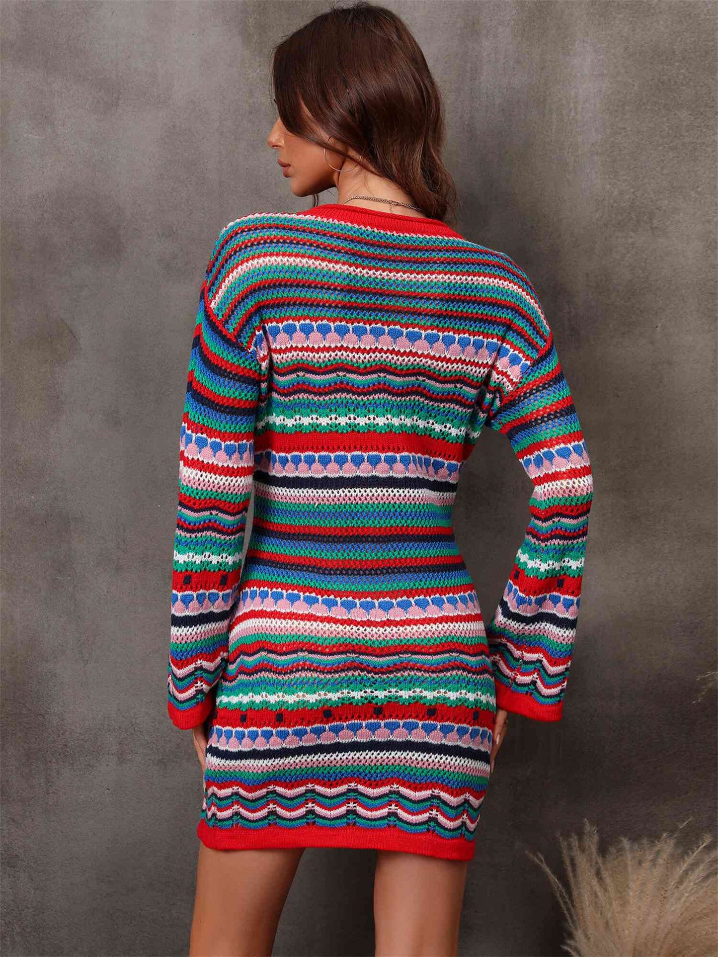 Multicolored Stripe Dropped Shoulder Sweater Dress