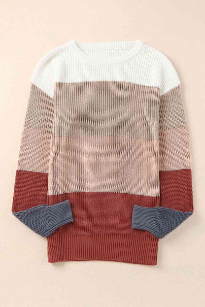 Color Block Round Neck Sweater