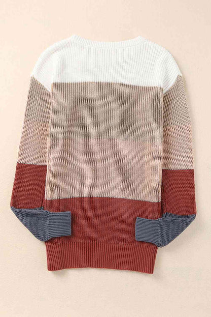 Color Block Round Neck Sweater