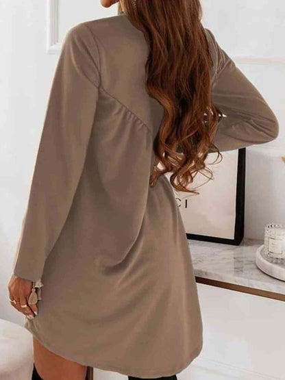 Ruched Round Neck Long Sleeve Dress