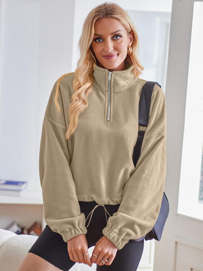 Half Zip Collared Neck Long Sleeve Sweatshirt