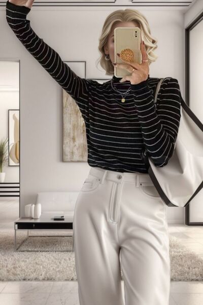 Striped Turtleneck Long Sleeve T-Shirt