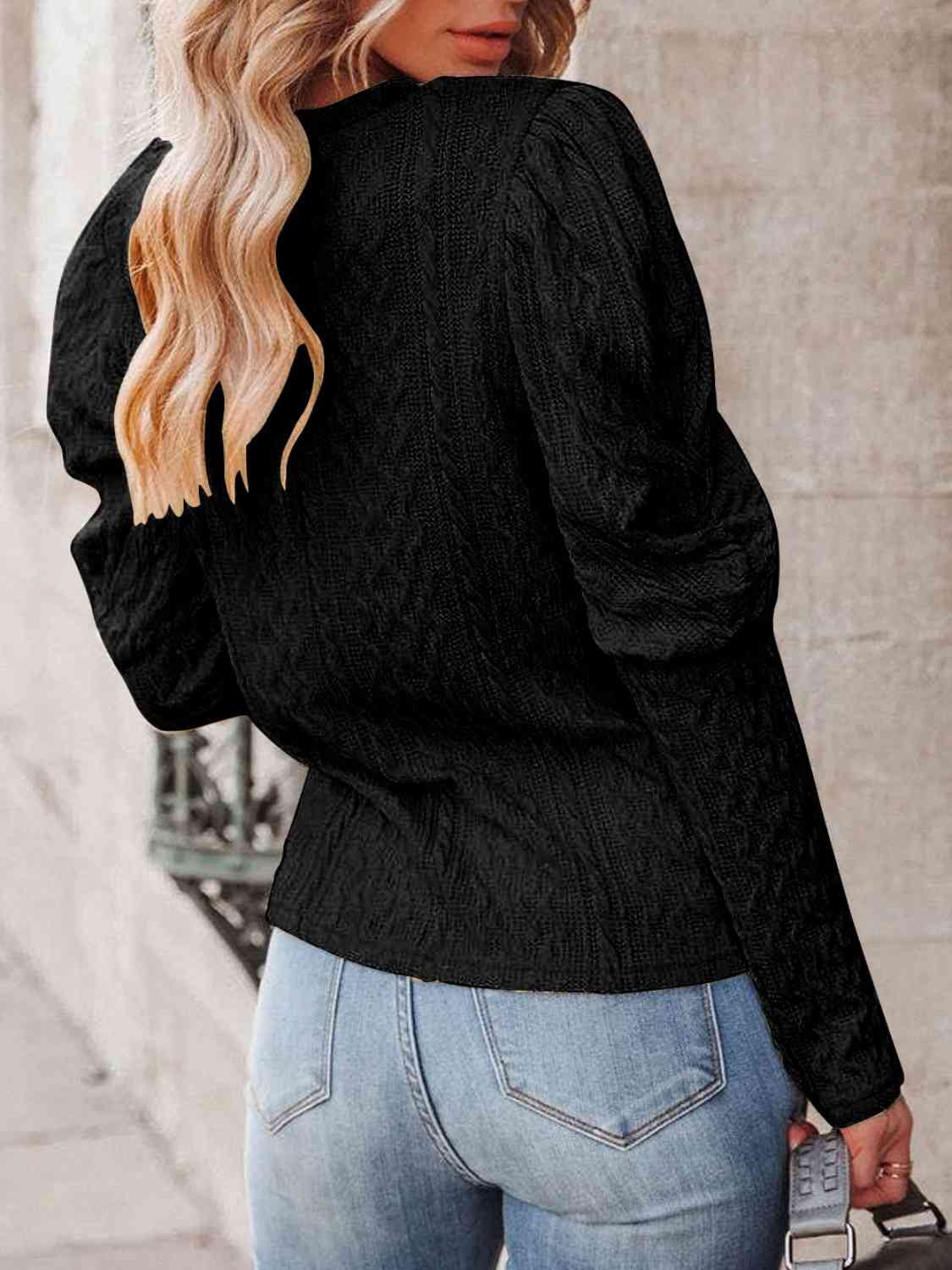 Round Neck Puff Sleeve Knit Top