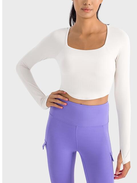 Square Neck Long Sleeve Cropped Sports Top