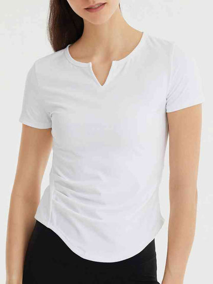 Notched Neck Short Sleeve Active Top