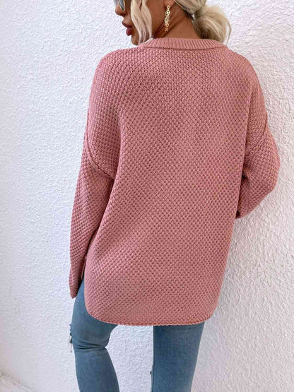 Quarter-Button Slit Sweater