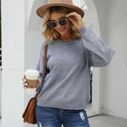 Round Neck Long Sleeve Drop Shoulder Sweater