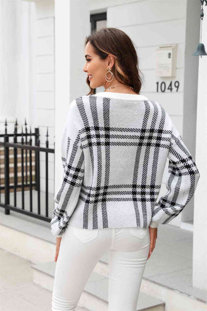 Printed Round Neck Dropped Shoulder Sweater